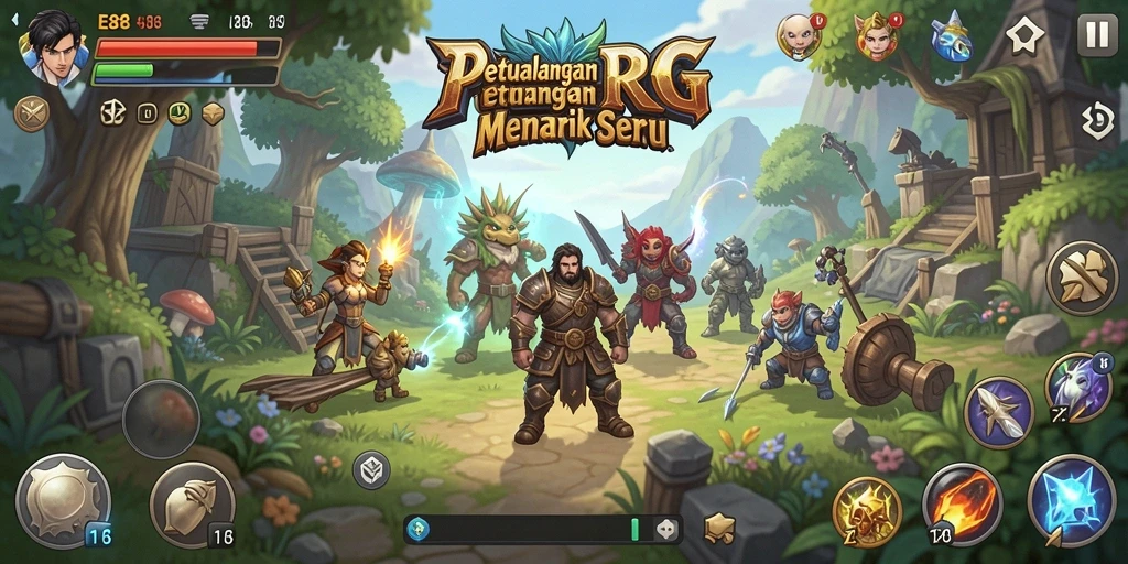 Antarmuka RPG E88 menampilkan karakter dan dunia yang menakjubkan.