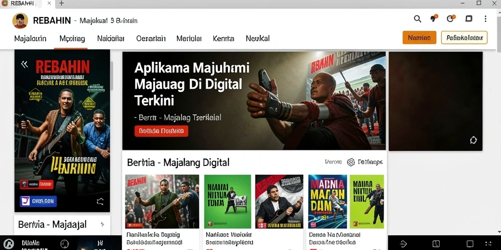 Screenshot antarmuka REBAHIN menampilkan berbagai artikel berita menarik.